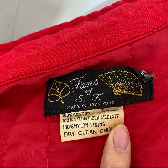 VTG Floral Peacock Mandarin Collar Jacket M 18”PTP Red Boho Chic Retro Artsy - Picture 13 of 16